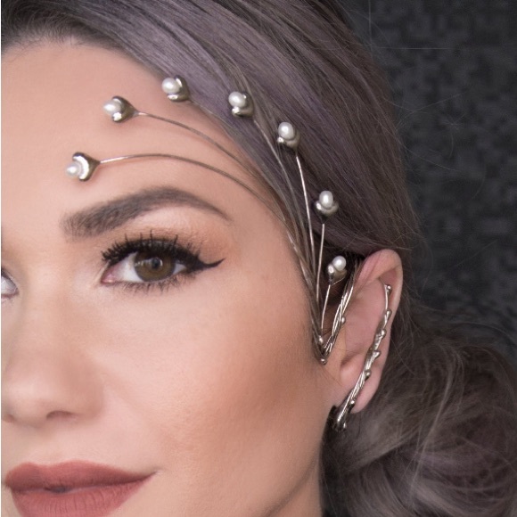 ELVEN EAR GEAR PEARL WING ELABORATE EARRING CULTURED PEARLS & SILVER RIGHT EAR! - Picture 1 of 14